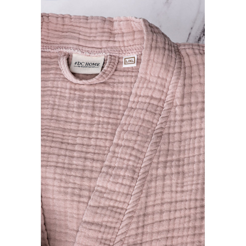 Peignoir 100% coton mi-mollet avec poches, P / M, Poudre