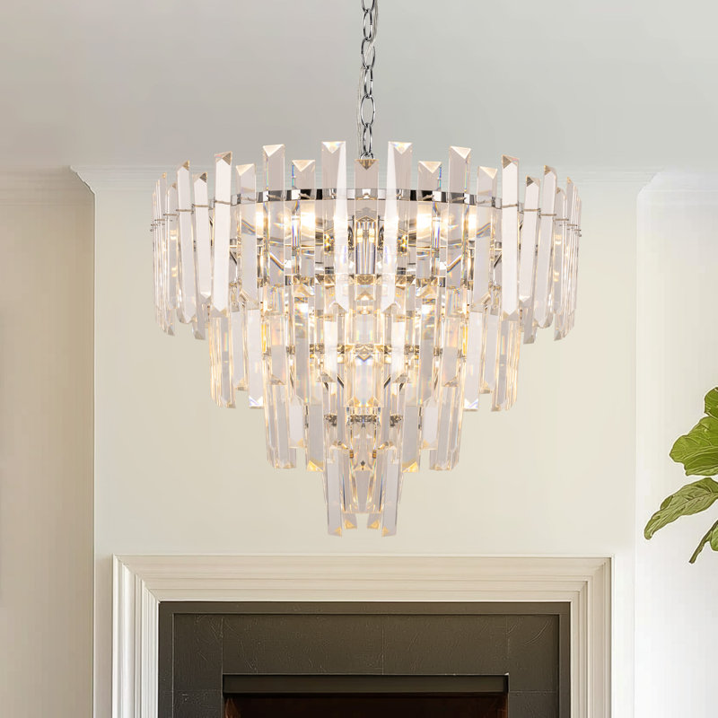 Lustre en cristal à 5 niveaux, Chrome