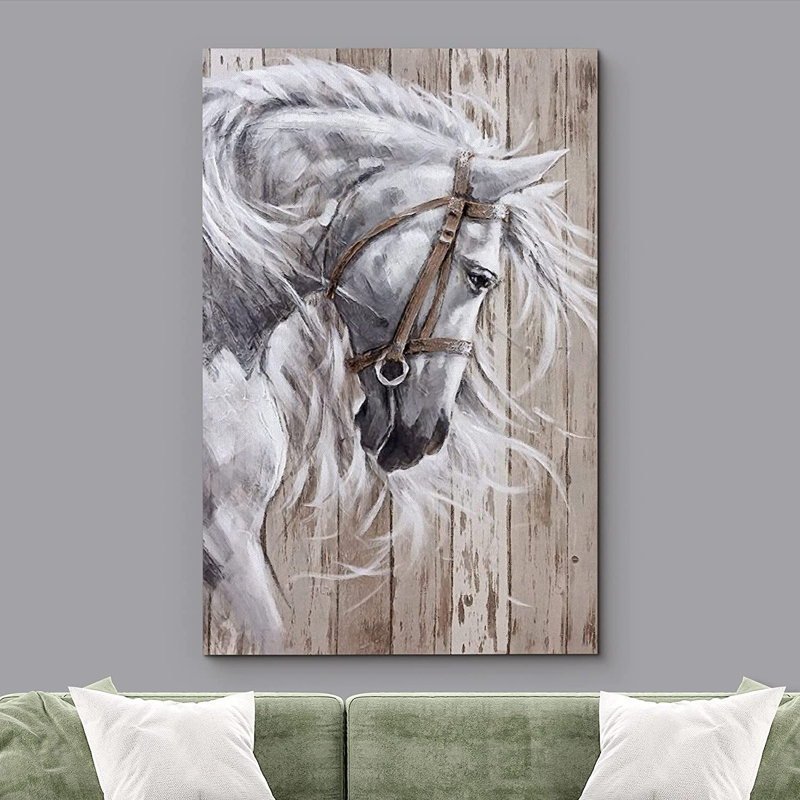 Chevaux qui courent et chevauchant un cheval - cadre flottant, impression sur toile, H 18 po x l 12 po x P 1,5 po