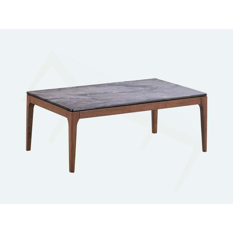 Table basse avec plateau en pierre d'ingénierie et finition noyer