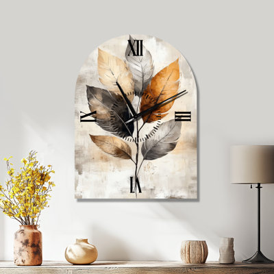 Horloge murale bohème en métal arqué, motif de feuilles marron - Style bohème silencieux
