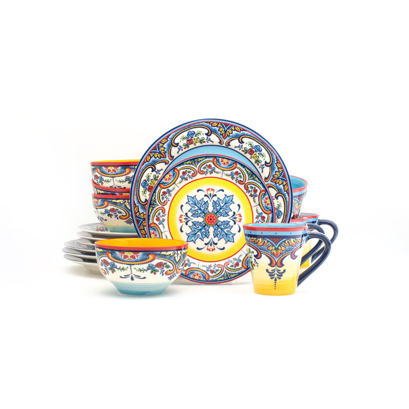 Vibrant Multicolor Ceramic Floral Dinnerware Set, Service for 4