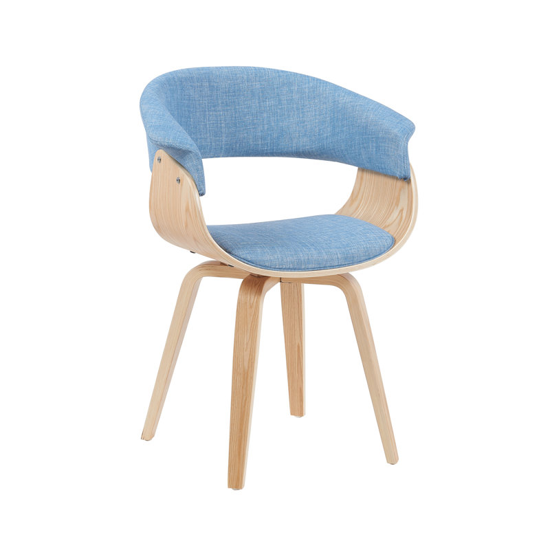 Chaise de salle à manger rembourrée de style Mid-Century Krystyna, Bleu, Bois de chêne