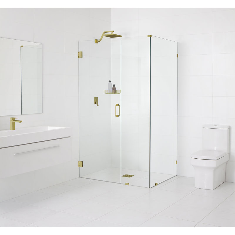 Porte de douche à charnières sans cadre, Laiton satiné
