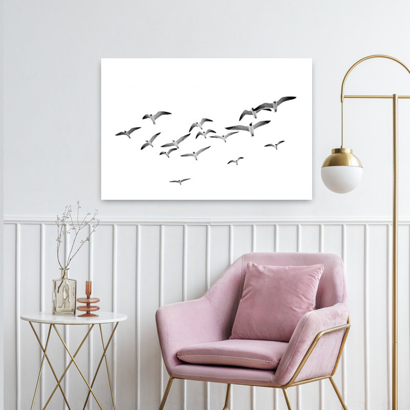 Oiseaux, art mural contemporain abstrait, H 24 po x l 36 po