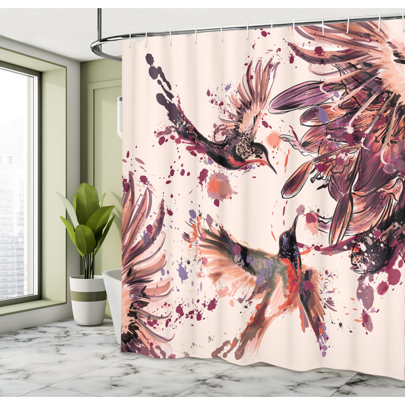 Ensemble de rideau de douche et crochets Hummingbird, Pêche pâle, H 75 po x l 69 po