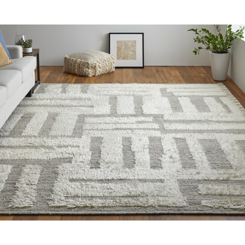 Ashby Wool Geometric Area Rug in Gray, Rectangle 3'6" x 5'6"