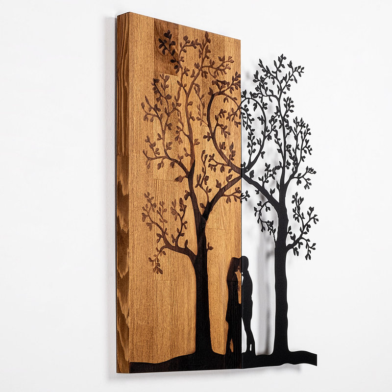 Elegant Decorative Wooden Wall Accessory, Walnut & Black, 17.7 x 22.8 inches | 50% Real Wood (Thickness: 1.2 inches) & 50% Metal | Unique Design with Natural Variations in Color & Texture | Perfect for Modern Home Decor & Stylish Interiors
