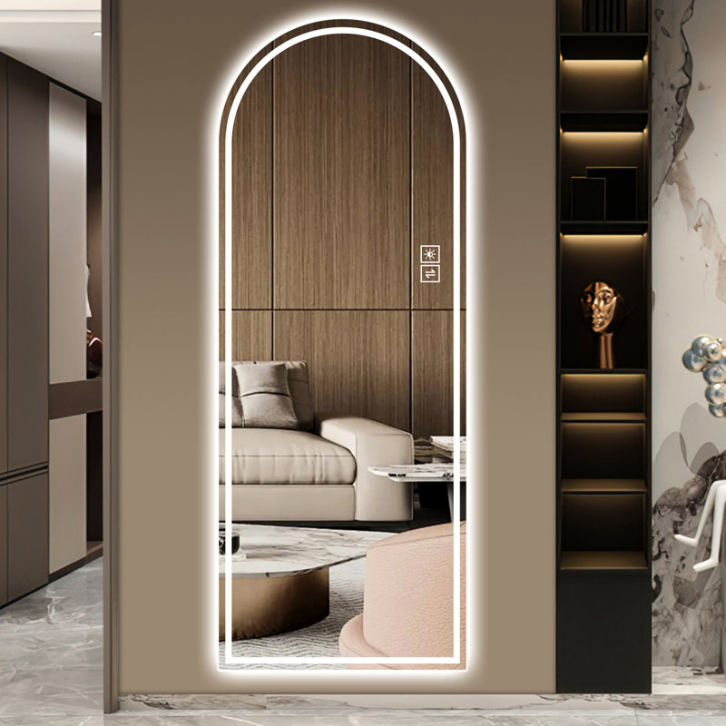 65" X 21" Led Arch Full Length Mirror. Dimmable, -Proof. Modern Style For Various Rooms. Reflection. . Adjustable Options. Clear Imaging. Two Lights Design Home. , Modes. Safe To Use