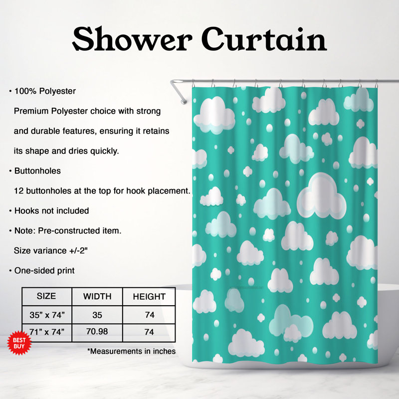 Rideau de douche Gentle Clouds - Premium, L 71 po x L 74 po
