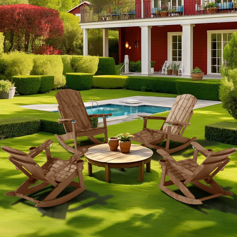 Chaise berçante d'extérieur avec repose-pieds caché Hips, Brun