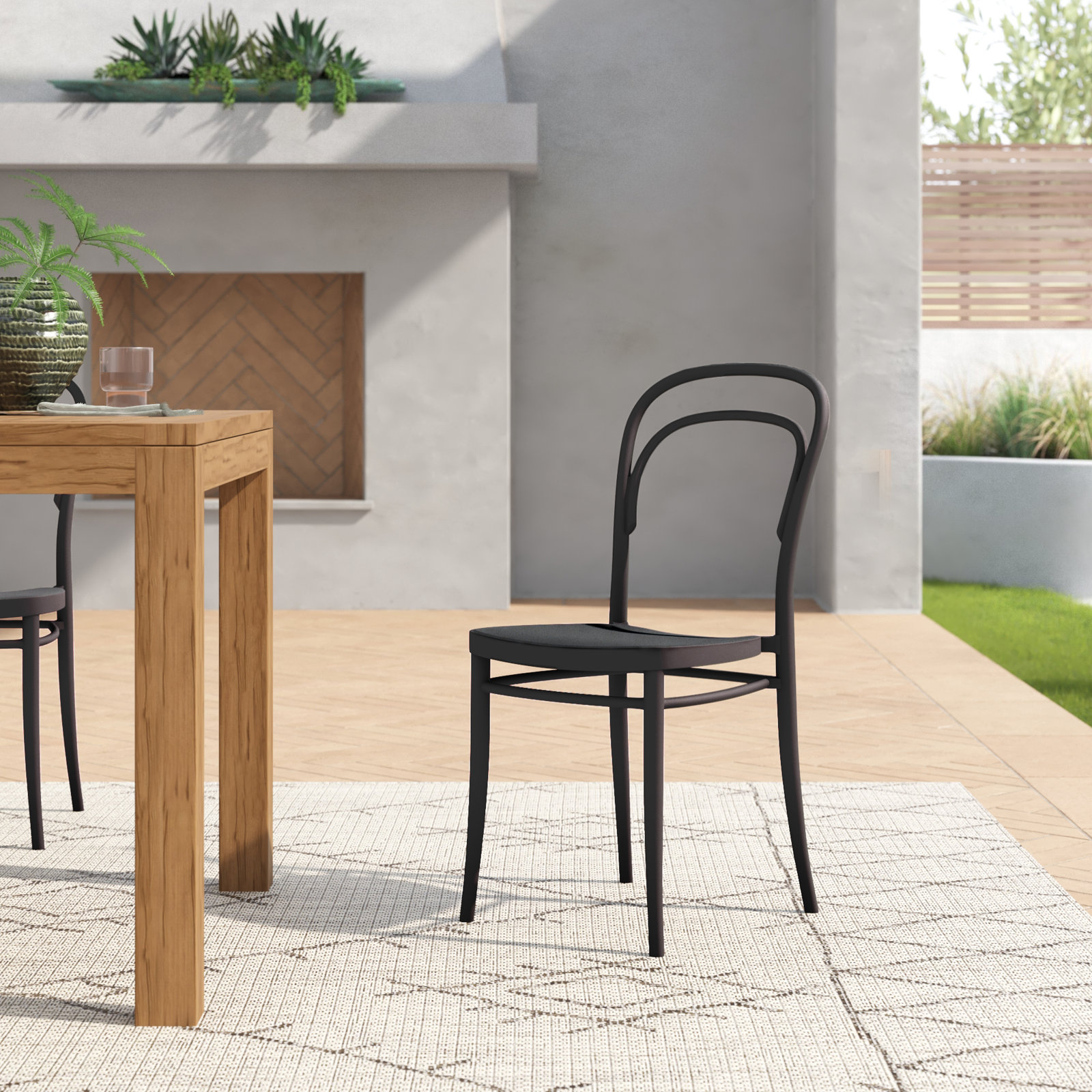 Farrah Stackable Patio Side Chair, Black