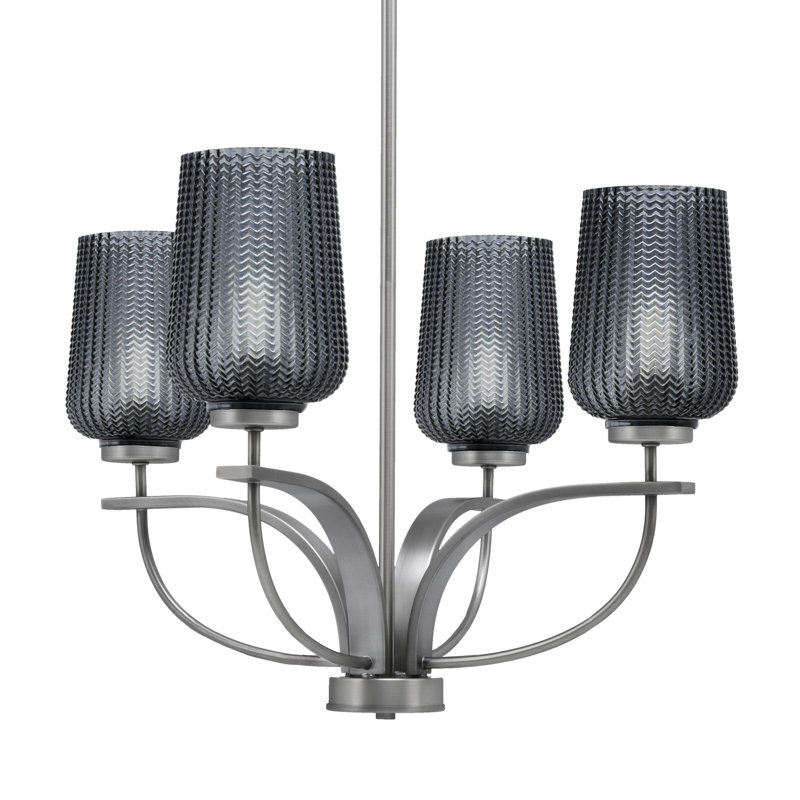 Unia 4 Light, Uplight, Chandelier Shown In Graphite Finish With 5" Smoke Textured Glass