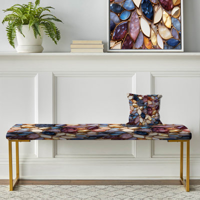 Moroccan Mosaic Boho Pattern - Abstract Upholstered Gold Bench