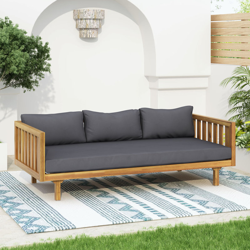 Outdoor Patio Daybed with Cushions, Gray , Teak