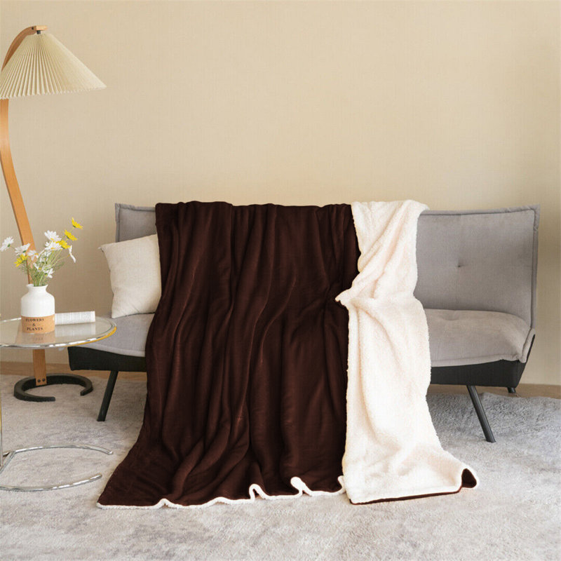 Diya Soft Sherpa Fleece Fur Thick Dual Sided Flannel Reversible Blanket Throw, W130 x L150cm, Coffee