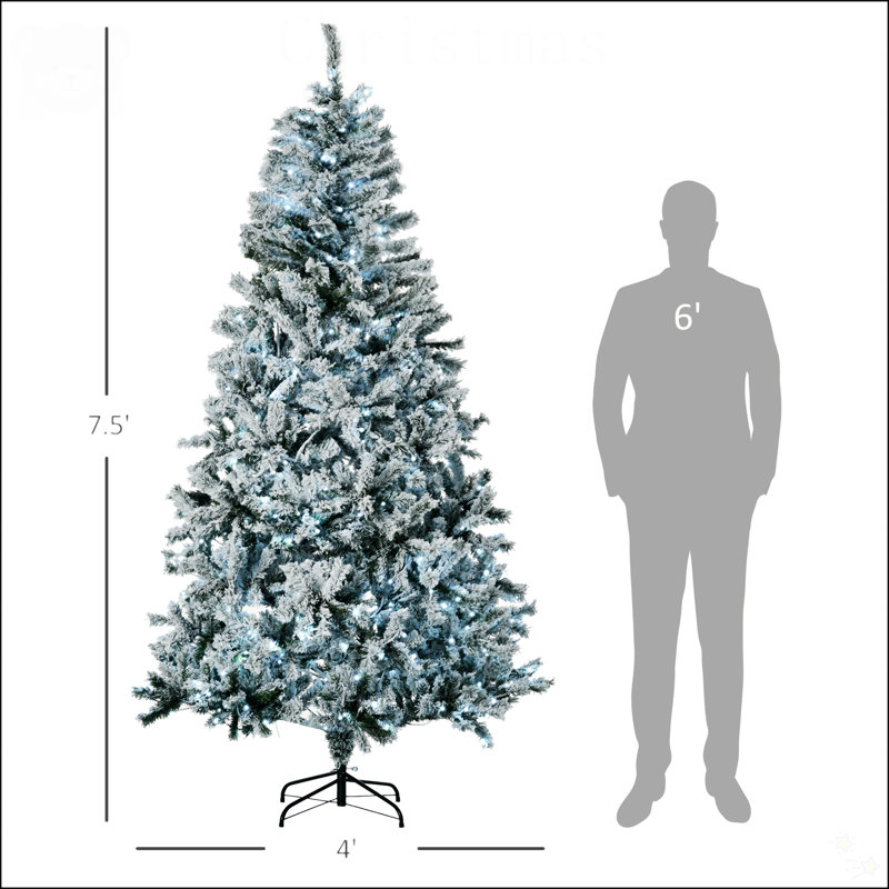 Arbre de Noël artificiel enneigé 7,5 pi avec lumières DEL blanc froid
