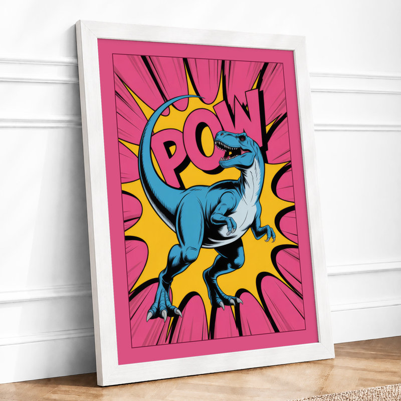 Dinosaur Pow Pop Art - Framed Print, A4 - 29.7 x 21.0 cm, White