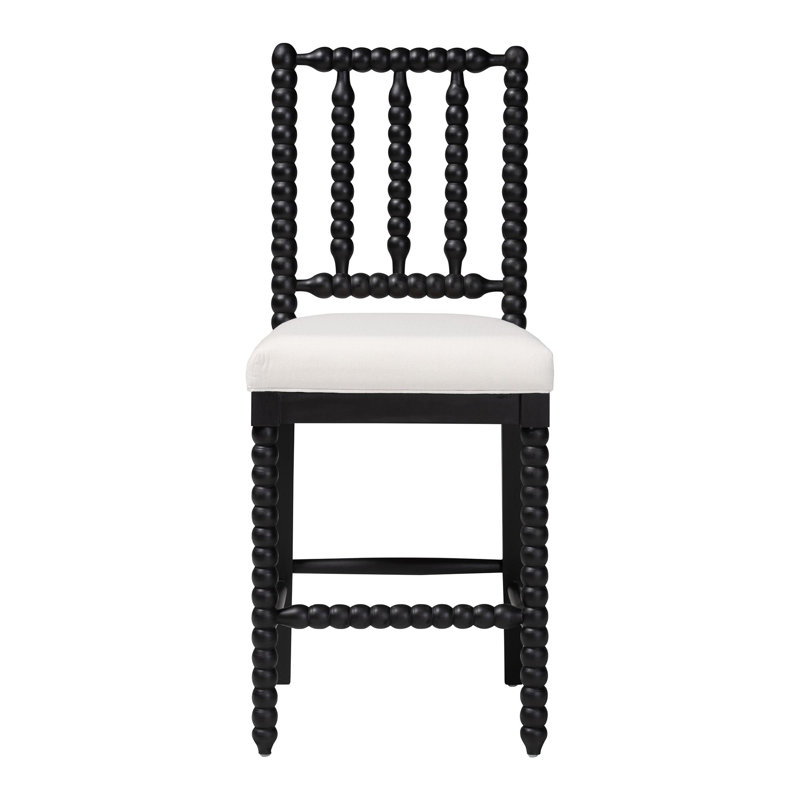 Clarington Upholstered Counter Stool with Solid Wood Frame, Noir