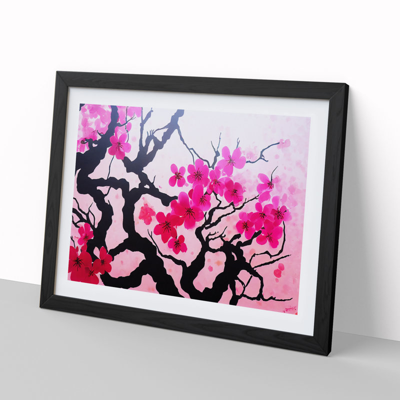 Cherry Blossom Tree Flowers - Single Picture Frame Painting, Black, 46cm H x 64cm W x 2cm D