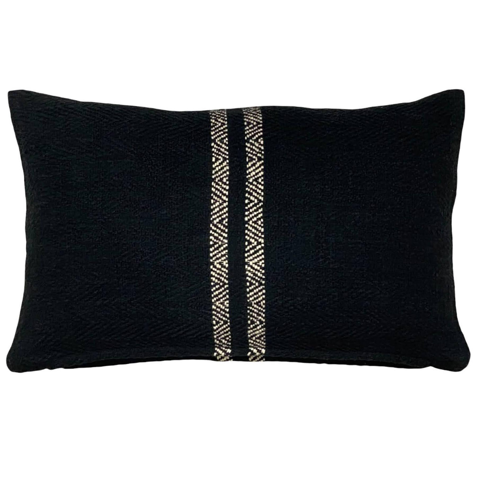 PILLOWPIA Hugh Cotton Lumbar Pillow Cover with Chevron Pattern and Brass Zipper Accent, Black