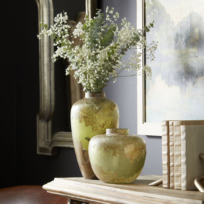Green Handblown Glass Decorative Table Vase