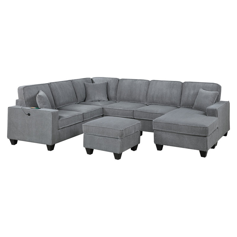LAF Loveseat With USB Port Modern Style 5Pc Sectional Set Corner Wedge Armless Chair Cocktail Ottoman RAF Loveseat With Storage Primary Living Room