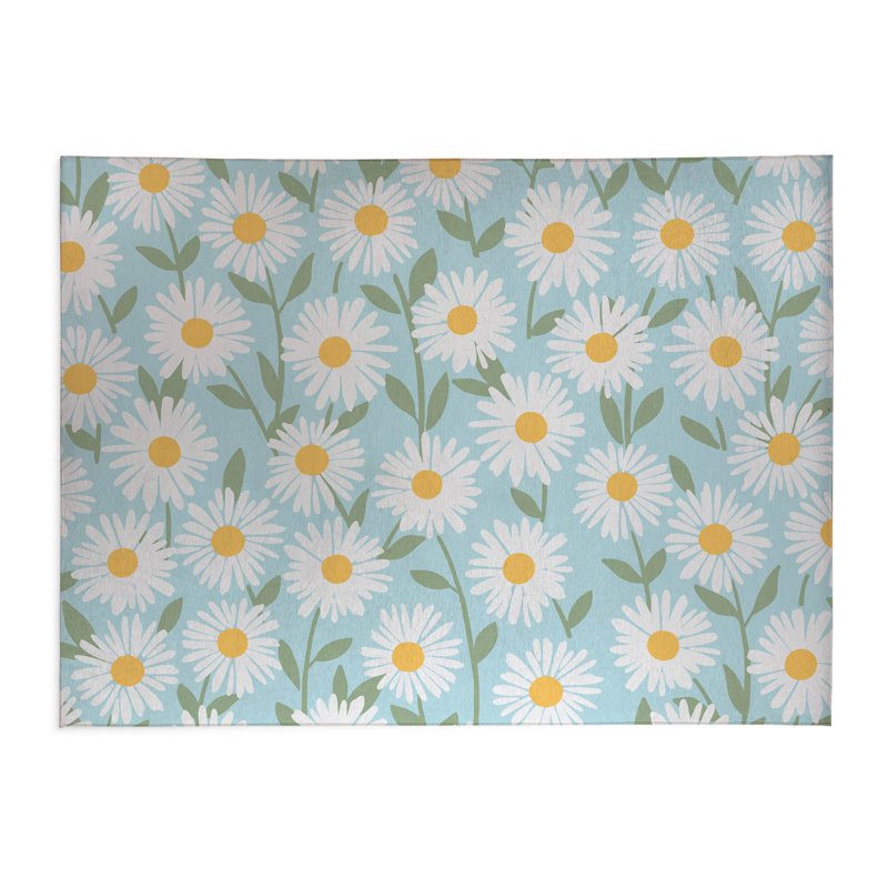 Sweet Daisy Decorative Outdoor Rug, Sky Blue, Rectangle 5' x 7'