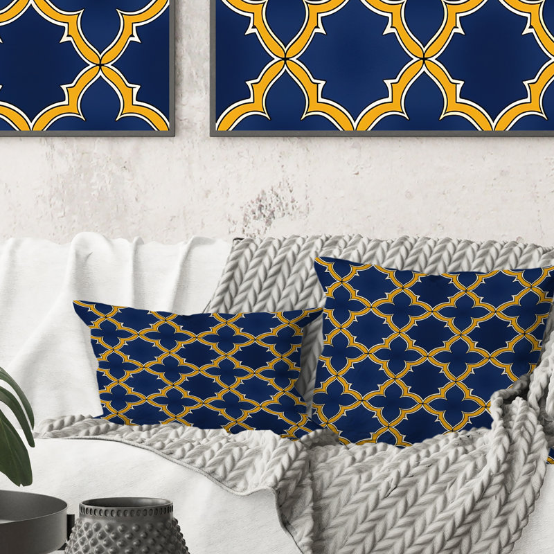 Coussin moderne bleu or et moderne quadrilobe III, H 16 po x l 16 po