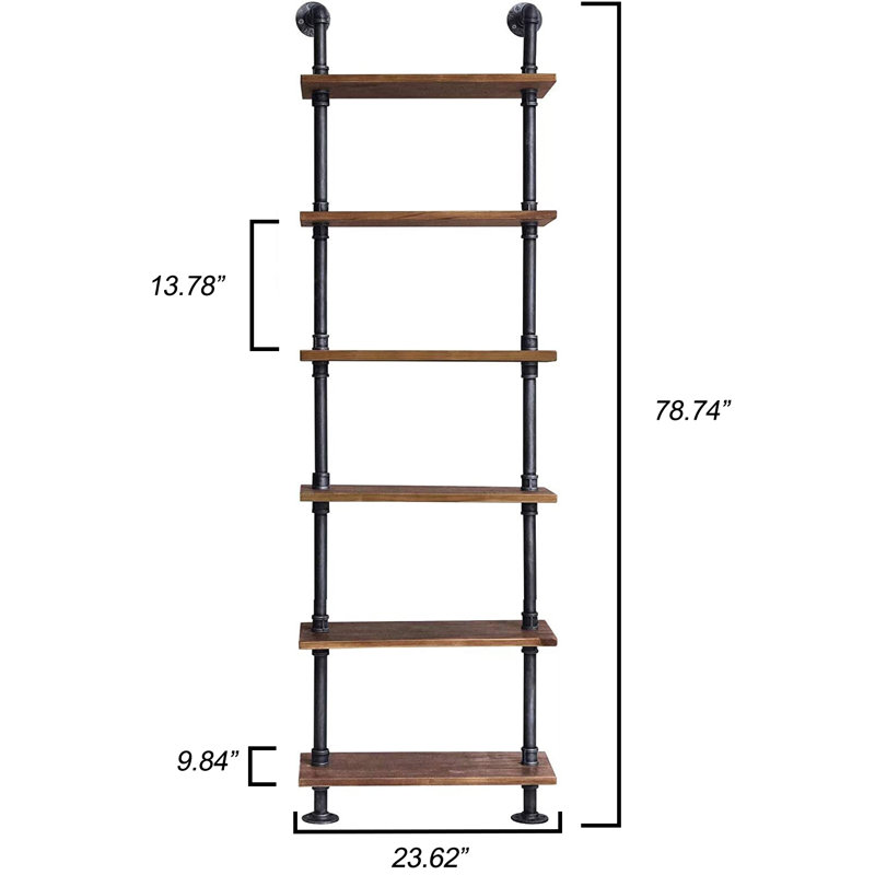 Gunas 6 Piece Pine Industrial Pipe Shelves, 78.74" H x 23.62" W x 9.84" D