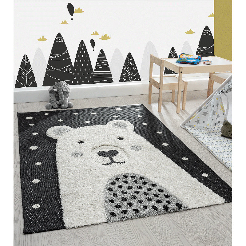 Power Loom White/Black Rug, Rectangle 120 x 170cm