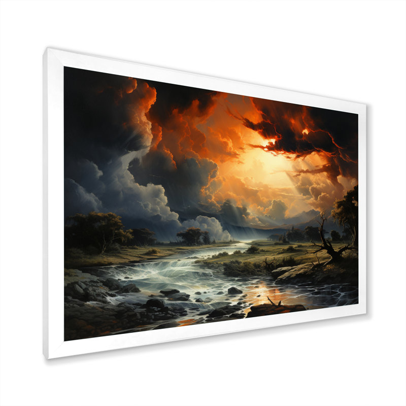 Tempête orange orangée éphémère sur toile, H 12 po x l 20 po x P 1 po, Cadre simple blanc