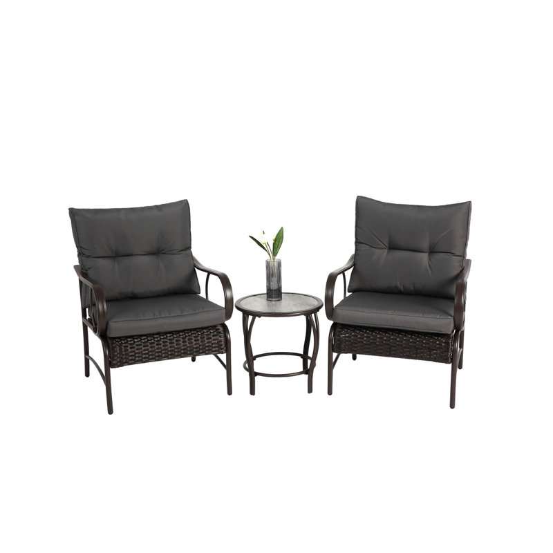 Ensemble de conversation d'extérieur en rotin 3 pièces avec table basse et 3 pièces