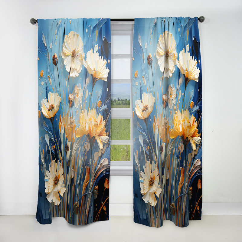 Dante - Cornflowers Meadows I blanc et calme - Rideau cornflowers - Velours obscurcissant - 1 panneau, L 52 po x L 90 po