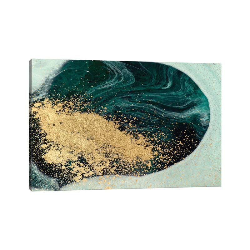 Glitter Teal Blue Marble - Print on Canvas, 66.04 cm H x 45.72 cm W x 1.91 cm D, Wrapped Canvas