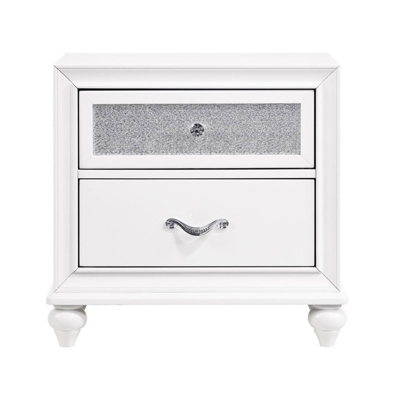 Table de chevet Blazing 2 en blanc avec éléments scintillants en acrylique