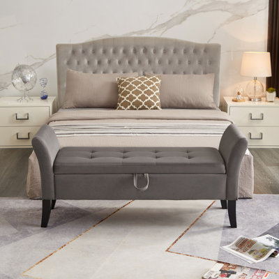 Banc de rangement 51,5 po en velours gris avec rangement pour lit - Revêtement pratique et ajout élégant à votre maison