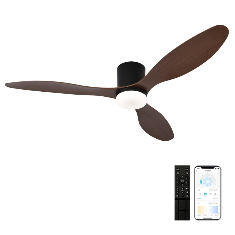106.68cm Ceiling Fan with LED Lights, Black, Brown Wood
