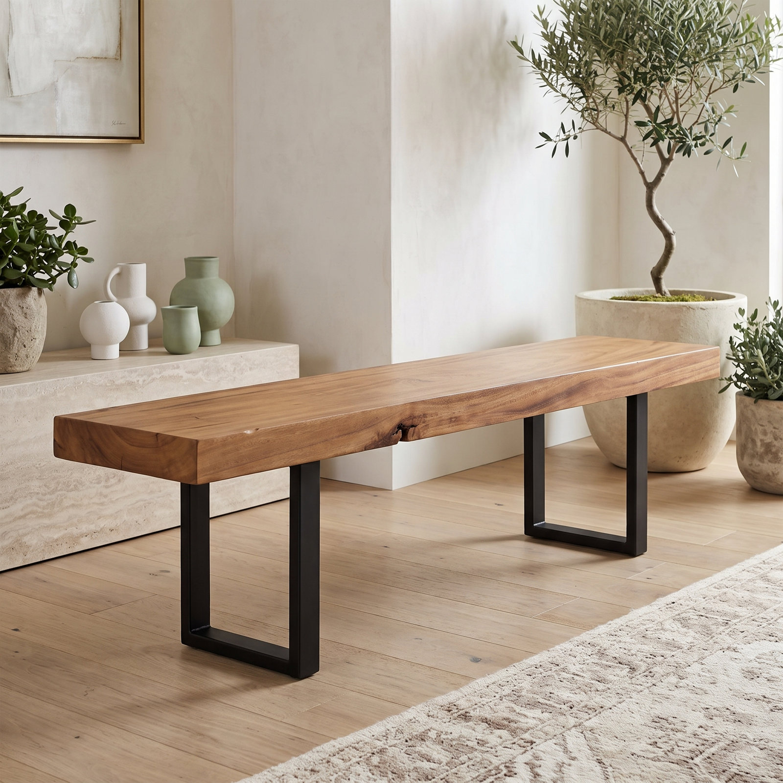 Origins Straight Edge Bench, 17" H x 60" W x 14" D, Natural