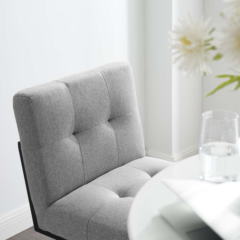 Privy Light Gray Tufted Upholstered Bar Stool with Black Metal Base