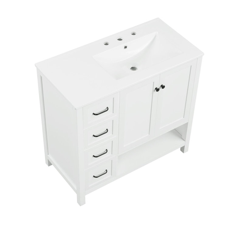 Meuble-lavabo 36 po avec lavabo et rangement polyvalent, Blanc