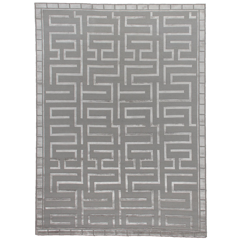 Metro-Velvet Geometric Area Rug in Silver, Rectangle 10' x 14'
