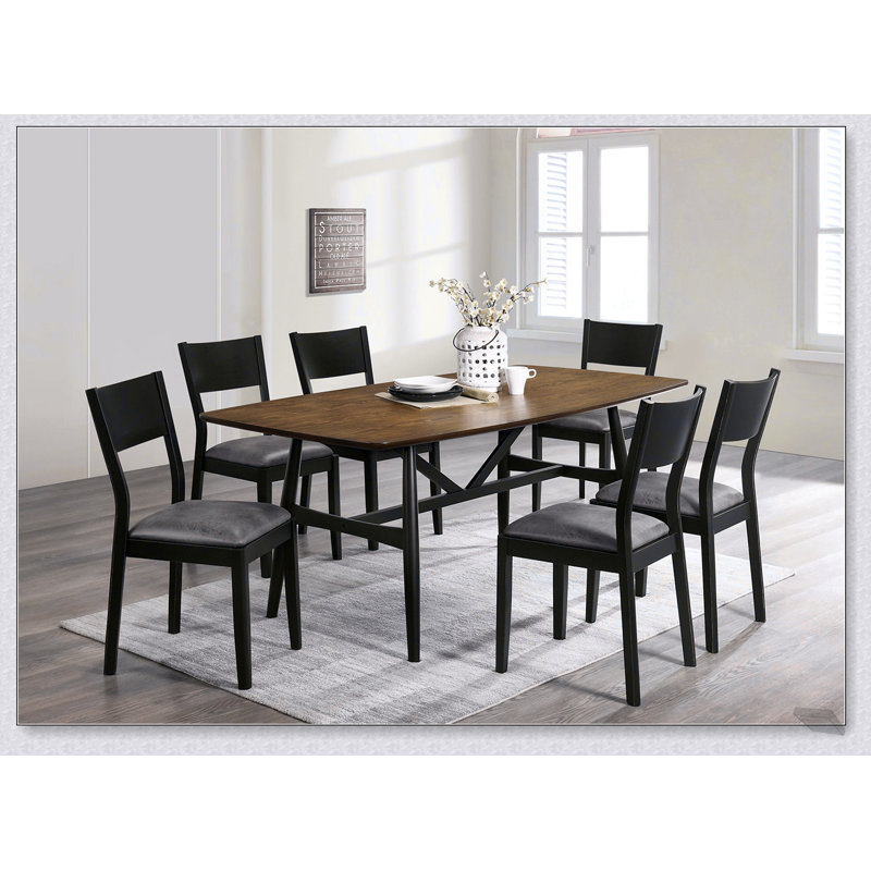 Ensemble de 2 chaises d'appoint Mid-Century modernes noires et grises, structure en bois massif, siège en similicuir, mobilier de salle à manger élégant