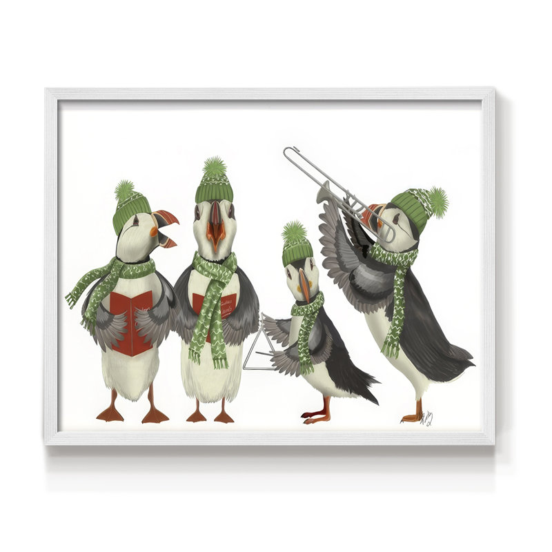Puffin Quartet -Framed Print - Restickable, 8" H x 10" W, White