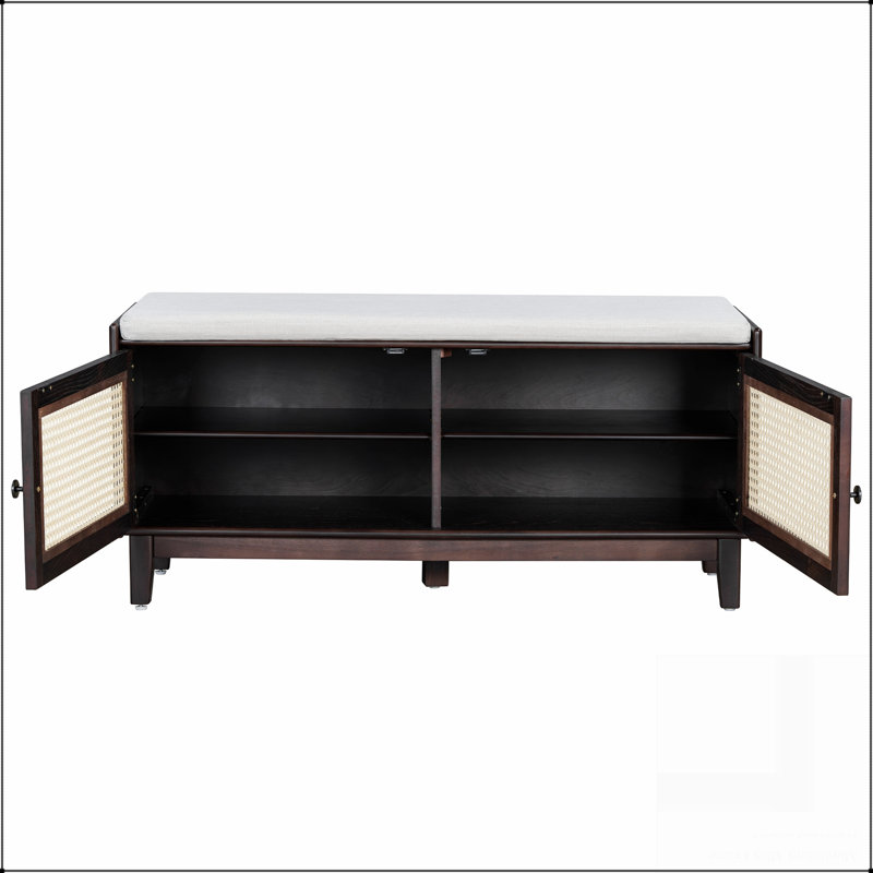Banc d'entrée en rotin avec rangement Boho, Espresso