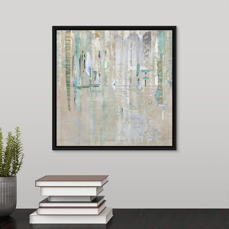 « cascade réflexions », peinture sur toile, H 13,7 po x l 13,7 po x P 1,75 po, Cadre flottant noir