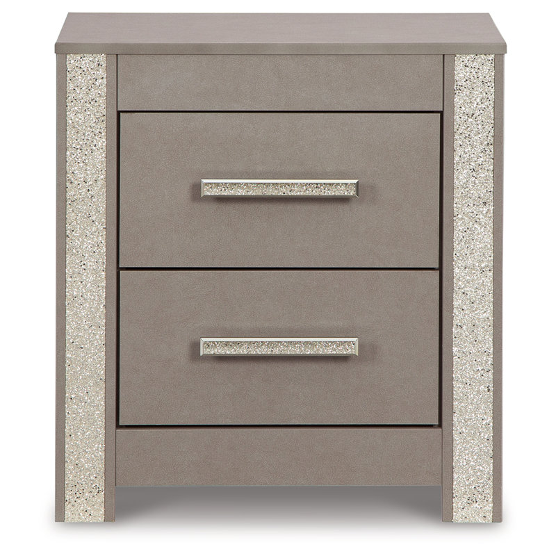 Gray Contemporary 2-Drawer Nightstand with Glitter Accents