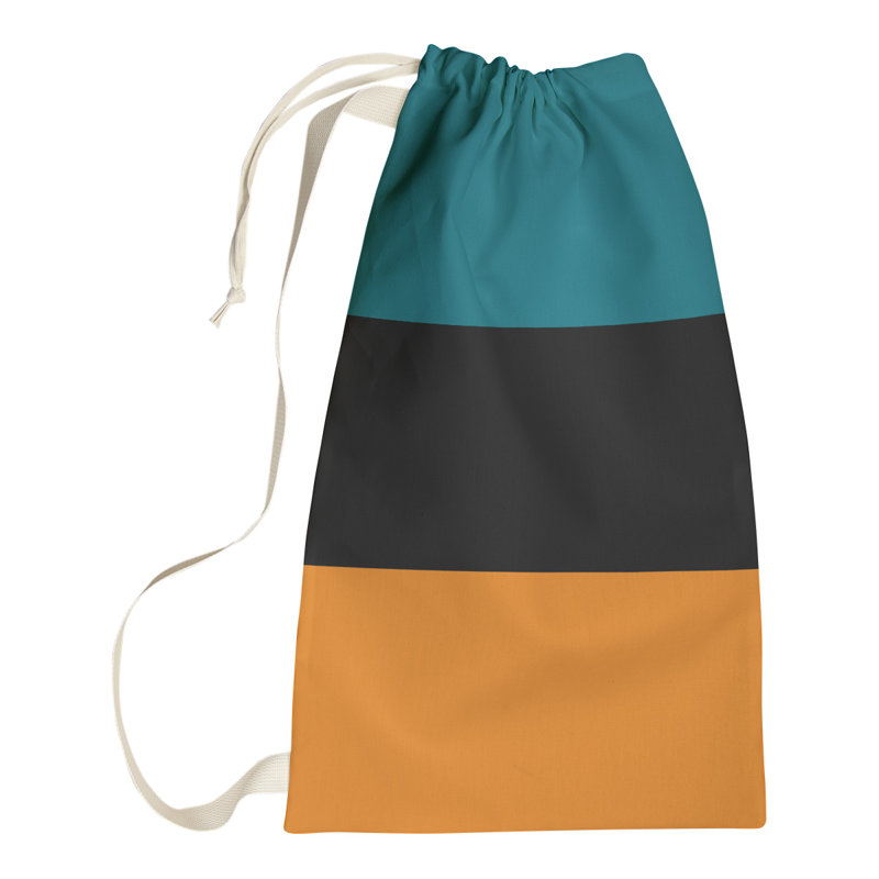 Fabric Laundry Bag with Handles, 36" H x 28" W x 1.5" D, Deep Pacific Teal/Black/Burnt Orange