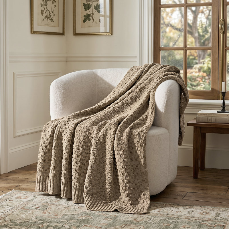 Jeté en tricot de chenille épais EVERGRACE, L 60 po x l 80 po, Thym séché
