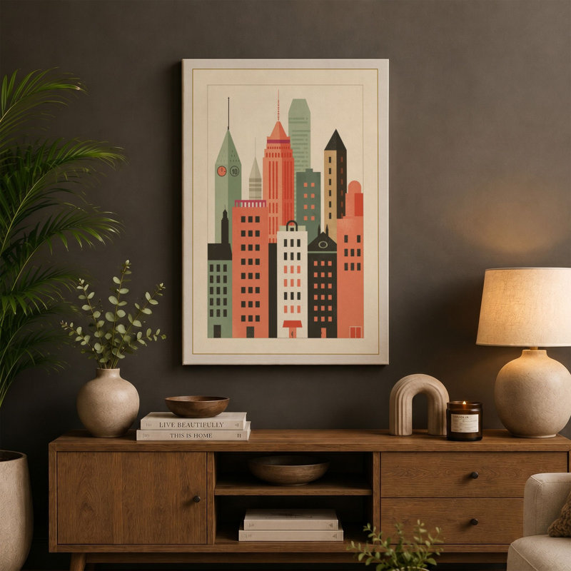 Urban Skyline Art Deco - Wrapped Canvas, 36x24 - 91.4 x 61.0 cm, Black Border